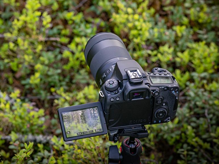 Die Canon EOS 90D gehört noch heute mit ihrer Markteinführung im Herbst 2019 zu den aktuellsten DSLRs, die es gibt. Wie zu der Zeit üblich, bietet die APS-C-Kamera einen erweiterten Funktionsumfang im Live-View-Modus, also bei hochgeklapptem Spiegel und einer Motivdarstellung über den dreh- und schwenkbaren Touch-Monitor.