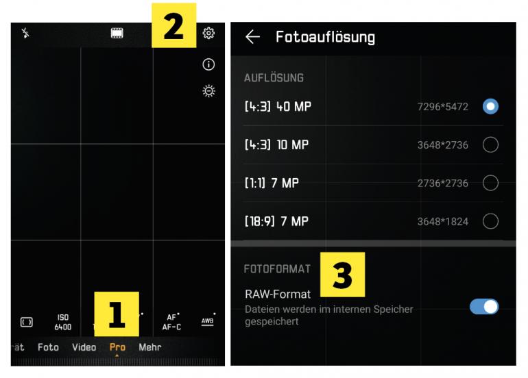 RAW auf dem Huawei P20