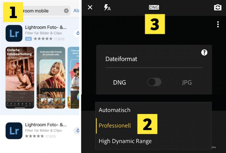 RAW per Lightroom-App