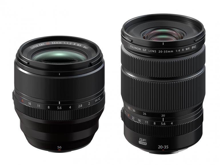 Das neue Fujinon XF56mmF1.2 R WR (links) und Fujinon GF20-35mmF4 R WR (rechts).