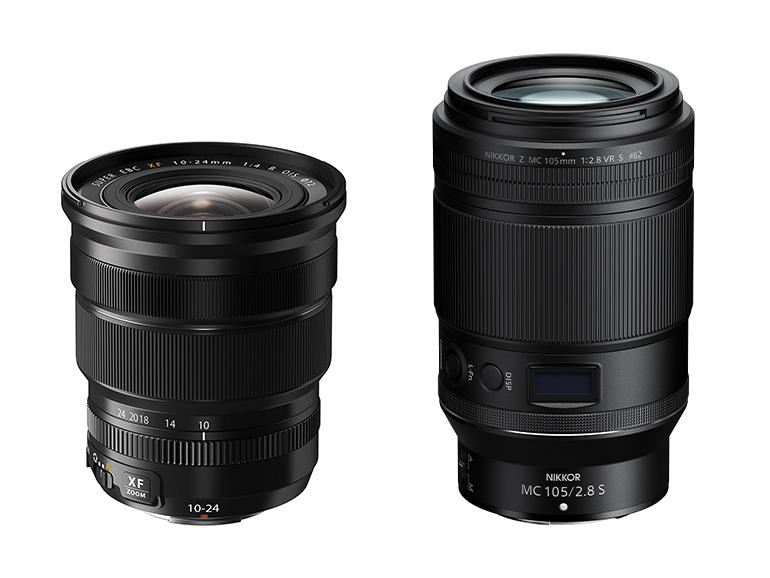 Fujinon XF 10–24mm F4 R OIS (links), Nikkor Z MC 105mm 1:2,8 VR S (rechts)