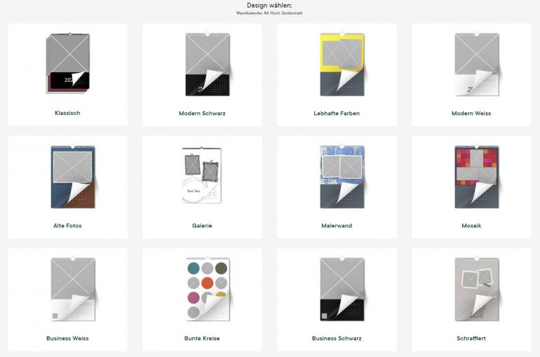 Auswahl: Bei ifolor haben Sie bei der Online-Gestaltung zwölf Vorlagen für Ihren Fotokalender zur Auswahl.