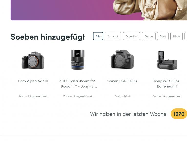Unter „Soeben hinzugefügt“ können Sie alternativ die neuesten Produkte einsehen.