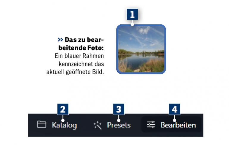 Das zu bearbeitende Foto: Ein blauer Rahmen kennzeichnet das aktuell geöffnete Bild.