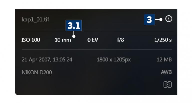 Nützliche Informationen: Über das i-Symbol kannst du die Aufnahmedaten eines Fotos auslesen.