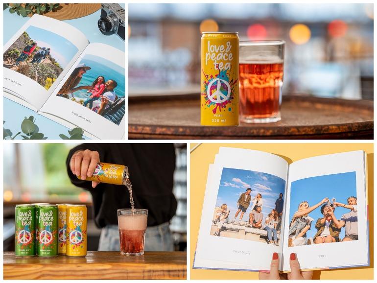PICAMORY Fotobuch und Love &amp; Peace Tea von POP Beverage.