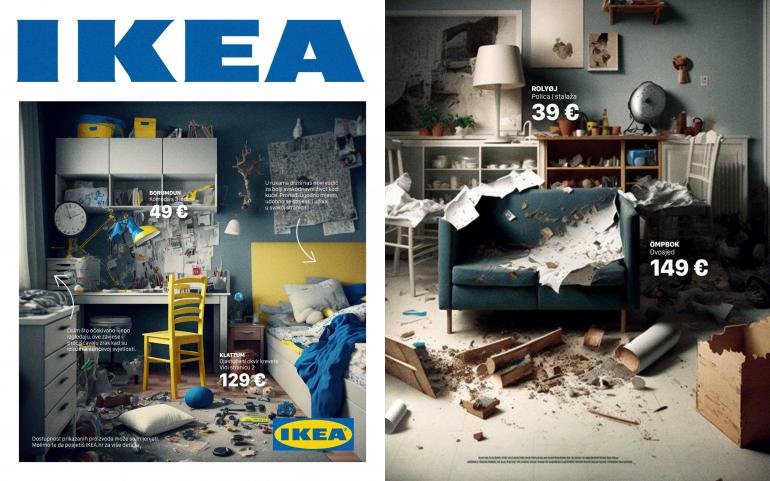 „Messy Ikea“: Für sein Projekt hat Filip Filkovic Philatz MidJourney verwendet und so eine gesellschaftskritische Darstellung der immer perfekt eingerichteten Ikea-Räumlichkeiten kreiert.