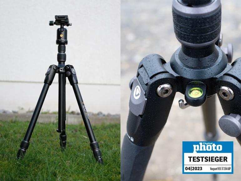 Das Vanguard VEO3 T 204 ABP hat als einziges Stativ im Test einen Smartphone- Halter in der Schnellwechselplatte integriert.