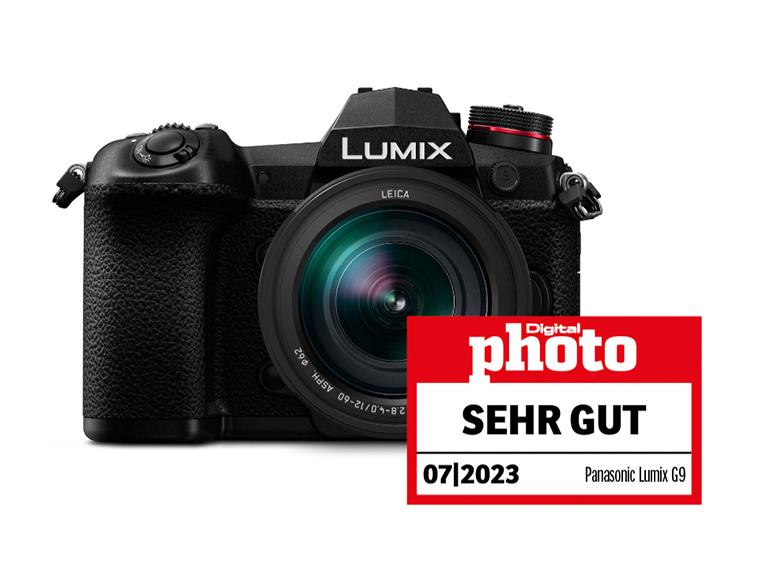 Panasonic Lumix G9 mit Testlogo