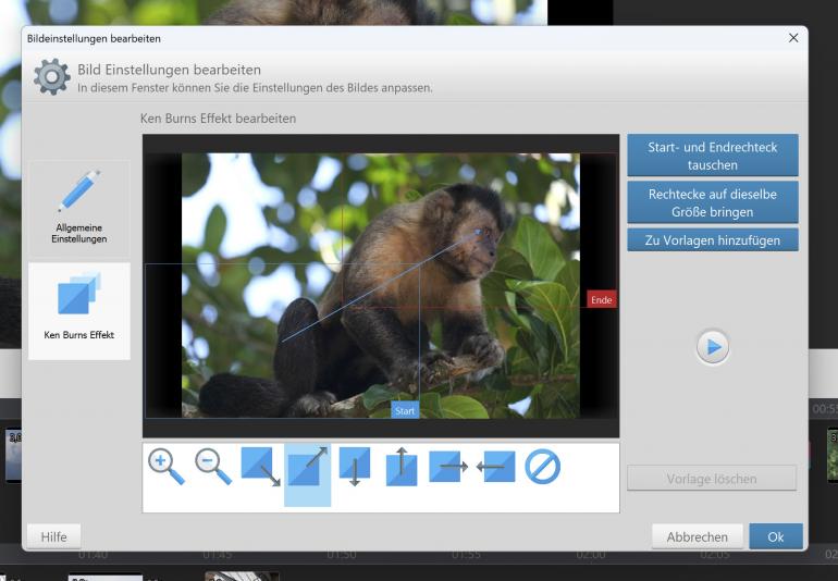 Bewegungseffekte mit „Ken Burns“ sind individuell einstellbar.