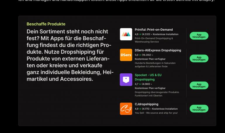 Mit zahlreichen Zusatzmodulen wird Shopify schnell erweitert.