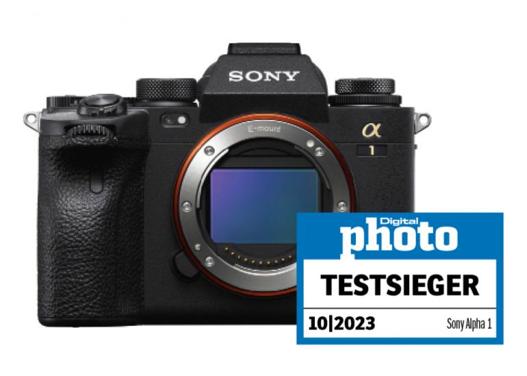 Sony Alpha 1 mit Testlogo