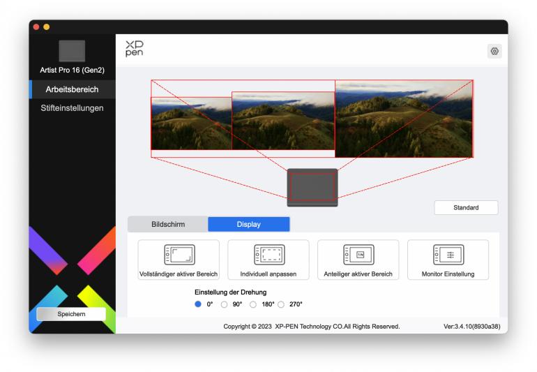 Die Software ermöglicht die Einstellung des Grafiktabletts und der externen Steuerung.