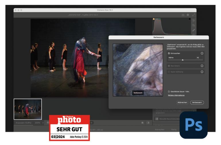 Adobe Photoshop CC 2024 mit Camera RAW: Bewertung mit Testlogo