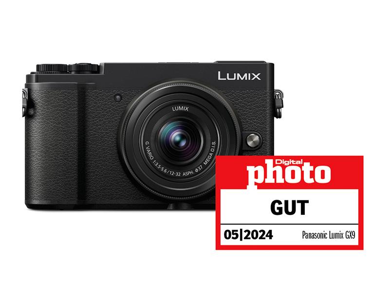 Panasonic Lumix GX9 mit Testlogo