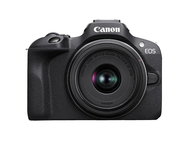 Canon EOS R100 mit Testlogo