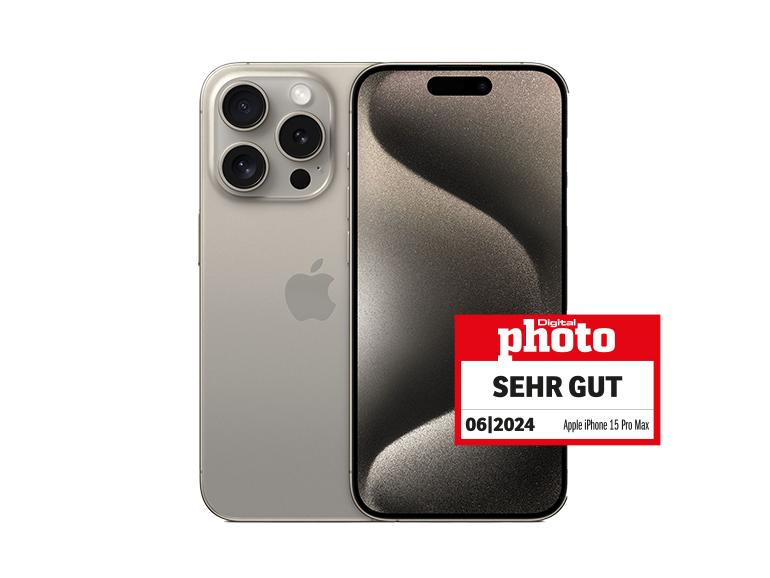 Apple iPhone 15 Pro Max mit Testlogo