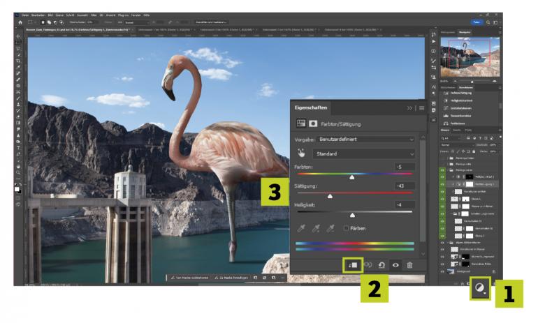 Der Farblook des Flamingos wird auf den Hintergrund abgestimmt.