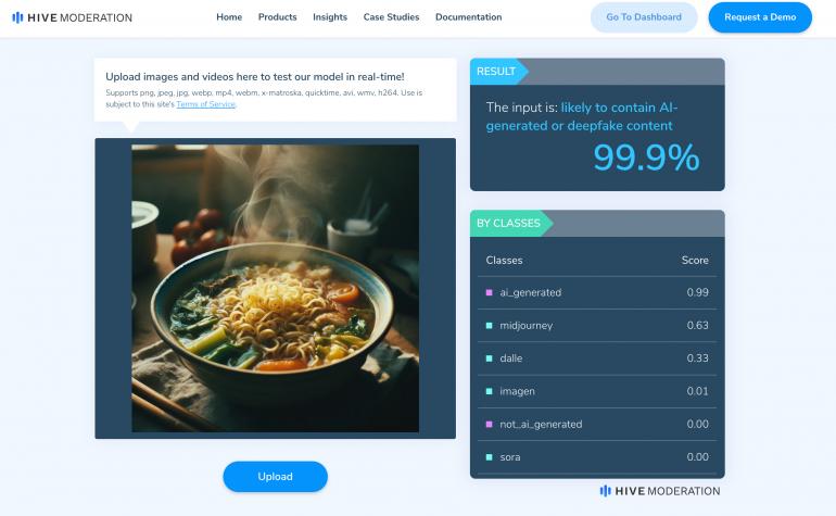 Getestet: Um eines der Erkennungs-Tools zu testen, haben wir ein mit DALL-E KI-generiertes Bild benutzt. Hive Moderation hat das KI-Werk identifiziert, bei der Bestimmung des verwendeten Generators hatte es jedoch Schwierigkeiten.