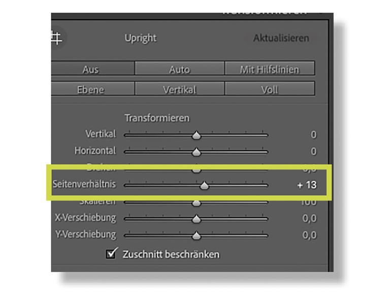 Transformieren-Dialog in Lightroom