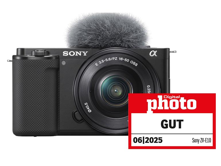 Sony ZV-E10 mit Testlogo