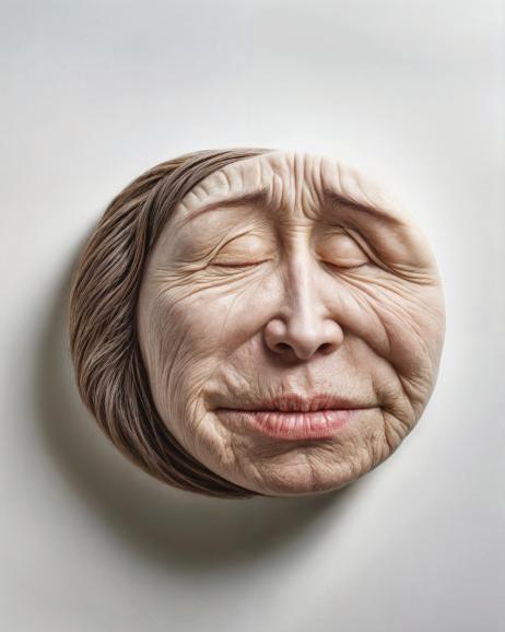 Ein Emoji als echtes Gesicht – Kritik daran, wie Digitalität das Leben beeinflusst.