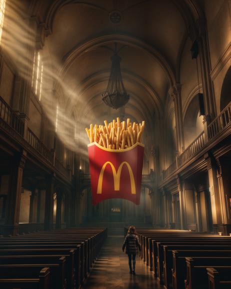 Burger, Pommes und Cola stehen in dieser Serie sinnbildlich für den Überkonsum in unserer Gesellschaft.