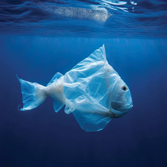 2050 wird es mehr Plastik als Fische im Ozean geben. Das Bild soll als Warnung verstanden werden.