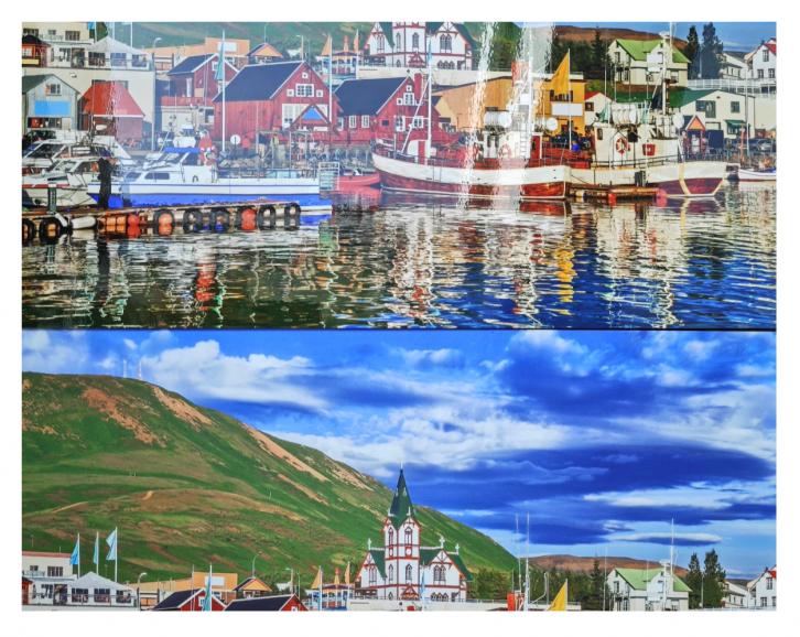 Der Unterschied ist deutlich: Oben ein Fine-Art-Alu-Dibond mit Spiegelungen, unten ein Direktdruck.