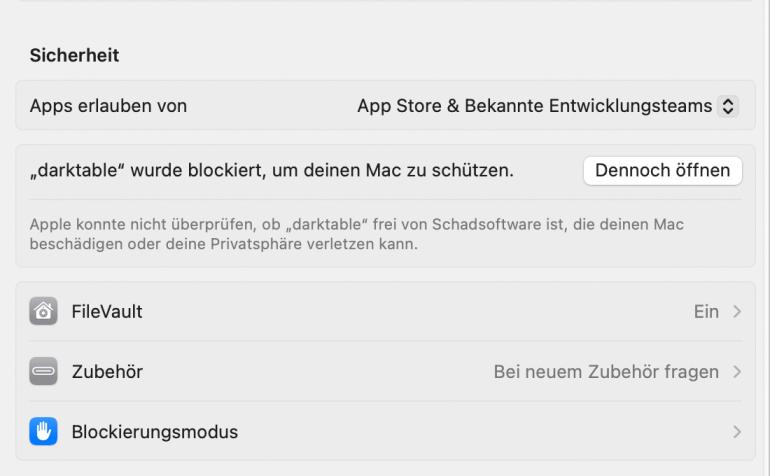 Unter macOS muss man zur Installation einige Sicherheitseinstellungen umgehen.