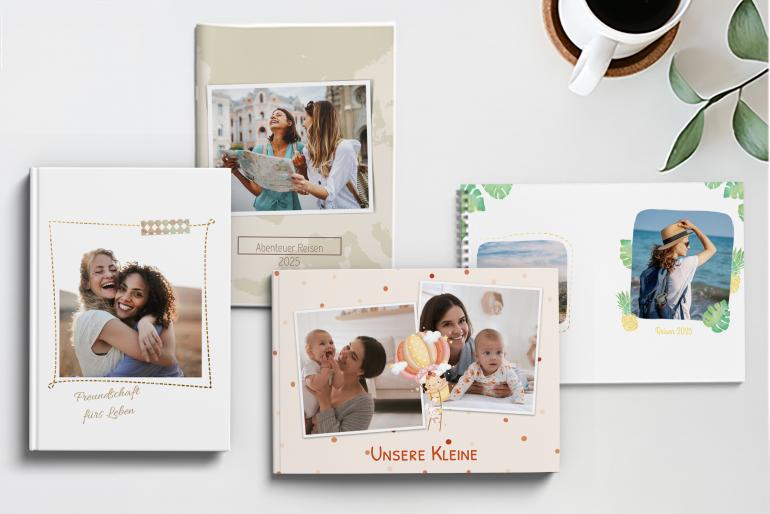 Fotobuch-Varianten: Bei ALDI Foto gibt es Fotobücher als Hardcover, Softcover, Magazinbindung oder Ringbuch.