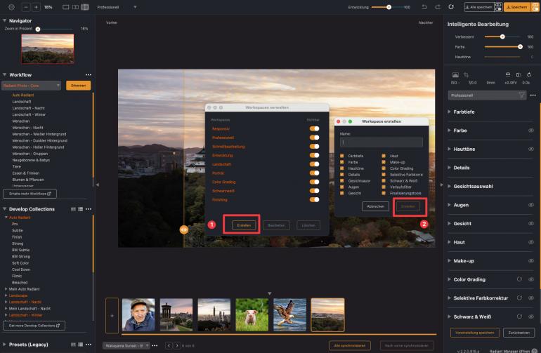 Eigene Workspaces lassen sich im Menü Workspaces verwalten erstellen. Aktivieren Sie nur die Werkzeuge, die Sie tatsächlich verwenden.