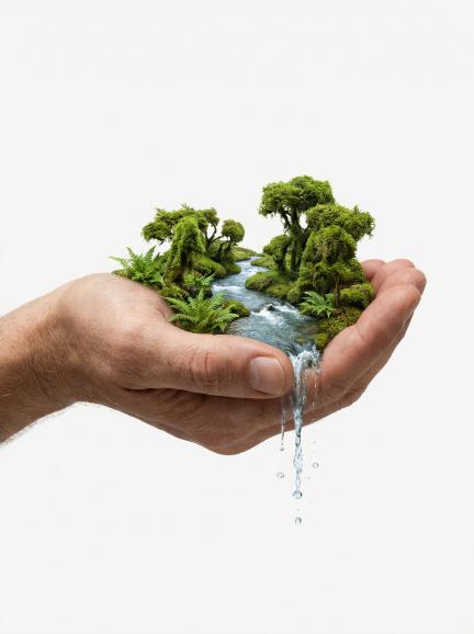 Inspiriert von einem Gespräch über unseren Umgang mit der Natur entstand dieses KI-Bild, das symbolisch zeigt, wie zerbrechlich und gleichzeitig wertvoll unsere Umwelt ist.