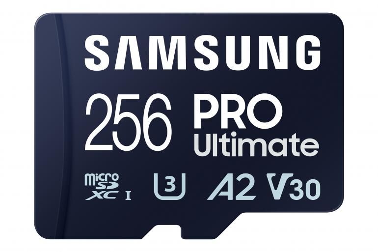 Samsung PRO Ultimate microSD-Speicherkarte mit 256 GB Speicherplatz.