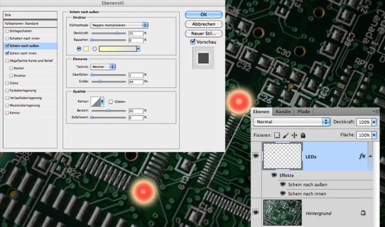 Bildoptimierung mit Photoshop: Leuchtende Dioden