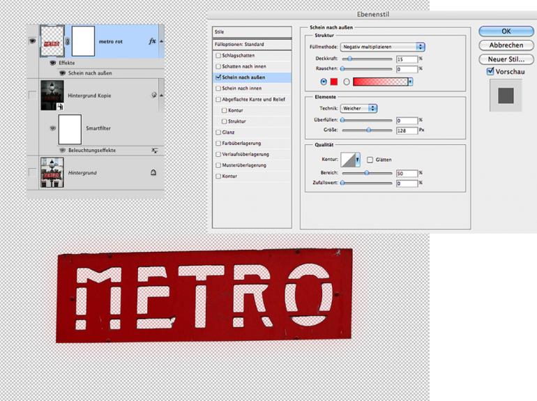 Photoshop: Straßenschild nachträglich illuminieren