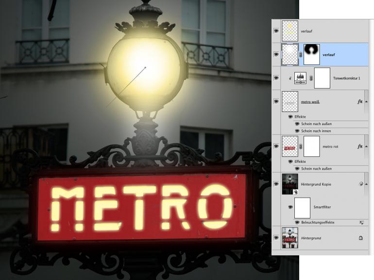 Photoshop: Straßenschild nachträglich illuminieren
