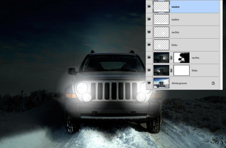 Photoshop: Autoscheinwerfer nachträglich beleuchten